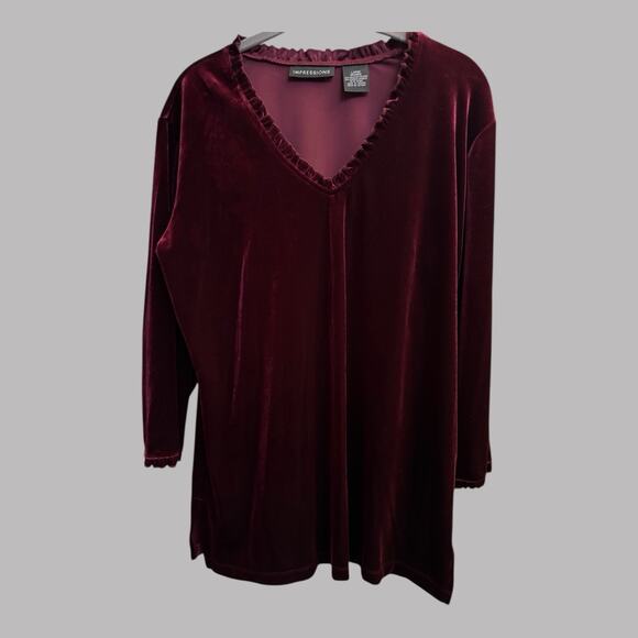 Impressions Velvet Wine Burgundy Ruffle Tunic Top Size L Whimsigoth Holiday - Picture 1 of 8
